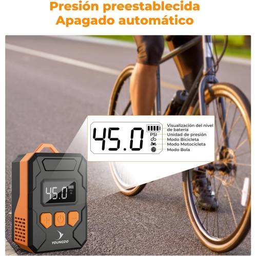 Mini-pompe de gonflage de pneus de vélo avec manomètre numérique, arrêt automatique C-Type Function. Pompe à air électrique pour vélo, motocyclettes