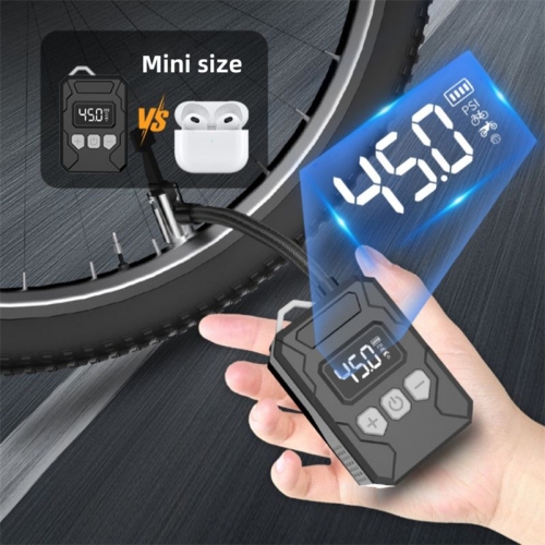 Mini-pompe de gonflage de pneus de vélo avec manomètre numérique, arrêt automatique C-Type Function. Pompe à air électrique pour vélo, motocyclettes