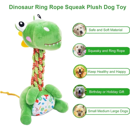 Large squeaky plush dinosaur dog toy, durable chew toy for dogs who love to chew, perfect for small and medium dogs to reduce bite force and chewing