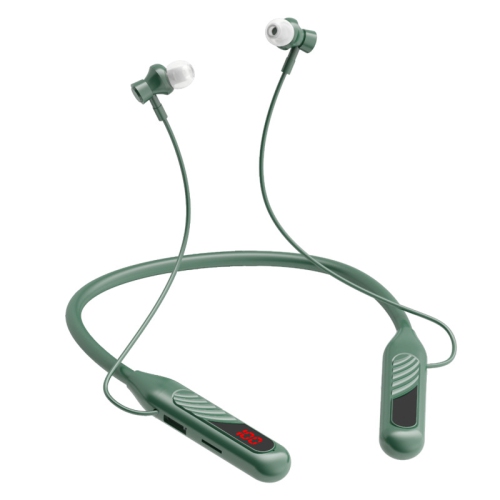 Wireless Bluetooth Headset, BT-8 Sports Neckband, Card Ready, Large Battery Capacity, Digital Display, Noise Cancelling - Green