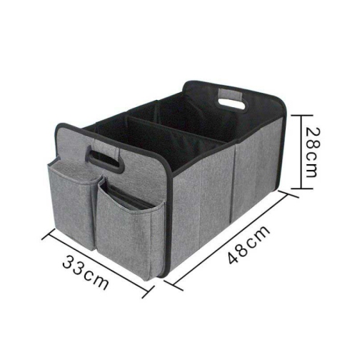 Car storage box, car supplies trunk storage box, storage box, folding, portable car organizer bag with multiple pockets - gray