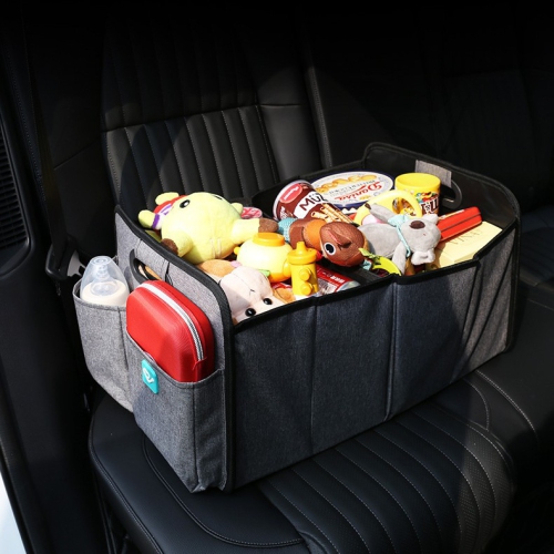 Car storage box, car supplies trunk storage box, storage box, folding, portable car organizer bag with multiple pockets - gray