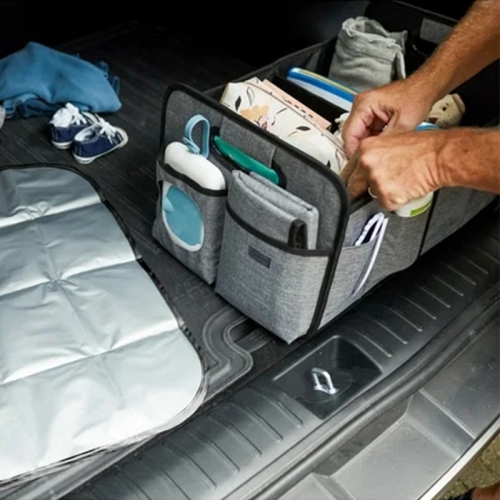 Car storage box, car supplies trunk storage box, storage box, folding, portable car organizer bag with multiple pockets - gray