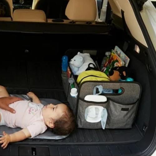 Car storage box, car supplies trunk storage box, storage box, folding, portable car organizer bag with multiple pockets - gray