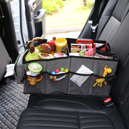 Car storage box, car supplies trunk storage box, storage box, folding, portable car organizer bag with multiple pockets - gray