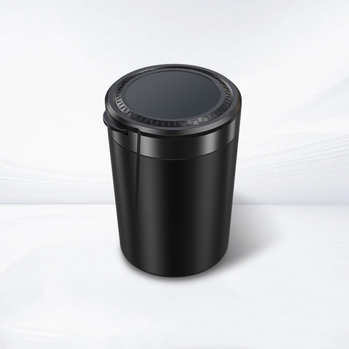 Car supplies, car ashtray, multifunctional LED light with lid for car use, portable one-button opening personality and creativity - black