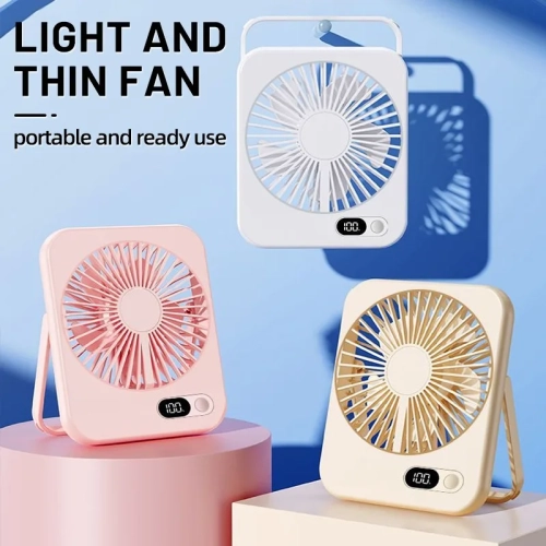USB Mini Portable Fan, 5 Speed Desktop Fan with LED Display, Hanging Circulation Fan Suitable for Office, Home, Travel