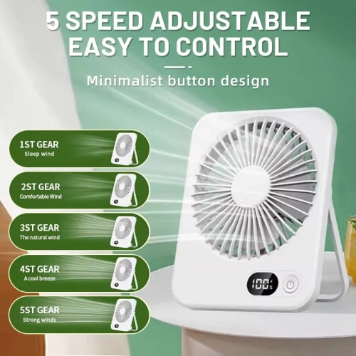 USB Mini Portable Fan, 5 Speed Desktop Fan with LED Display, Hanging Circulation Fan Suitable for Office, Home, Travel