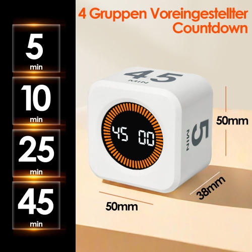 Pomodoro Technique Timer, 5, 10, 25, 45 Minutes Presets, Desk Productivity Timer Cube, Great for Work, Study, Kitchen