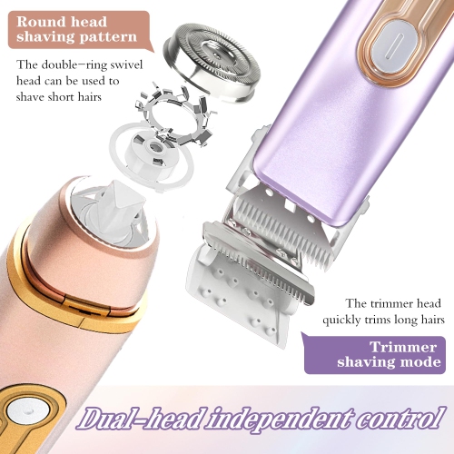 2 in 1 Women Electric Shaver Dual Head Bikini Trimmer IPX7 Waterproof Wet & Dry Use Body Remover for Bikini, Underarm Leg, Private Area, Arm, Body,
