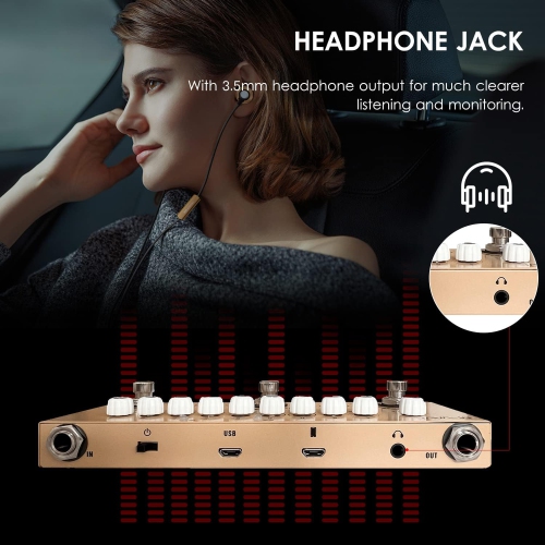 Modulation guitar pedal, rechargeable multi-effects pedal for electric bass, recording guitar, audio interface functions-for acoustic guitar