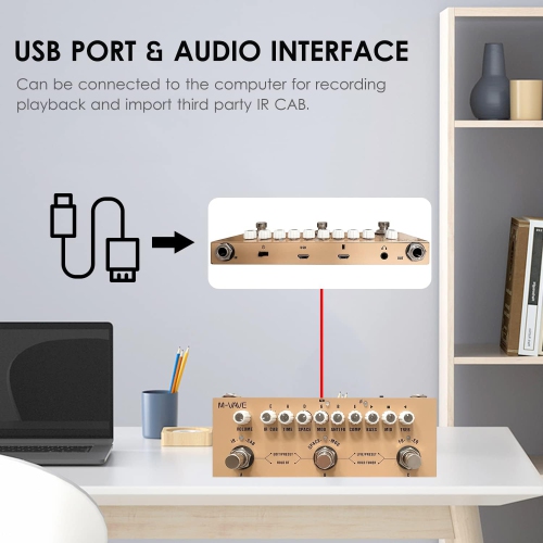 Modulation guitar pedal, rechargeable multi-effects pedal for electric bass, recording guitar, audio interface functions-for acoustic guitar
