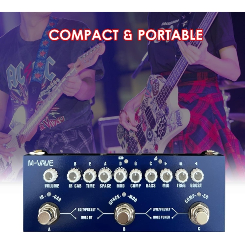 Modulation guitar pedal, rechargeable multi-effects pedal for electric bass, recording guitar, audio interface functions-for bass