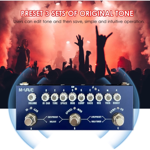 Modulation guitar pedal, rechargeable multi-effects pedal for electric bass, recording guitar, audio interface functions-for bass