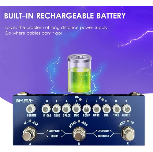 Modulation guitar pedal, rechargeable multi-effects pedal for electric bass, recording guitar, audio interface functions-for bass