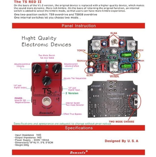 Guitar Classic Dual-Mode Overdrive Effector|TS9/TS808 Dual Circuit|One-click Tone Switch|Upgraded Sound Quality|Mini Metal Body|Portable Design