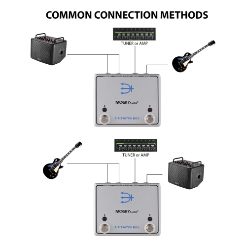 Guitar pedal effects|A/B channel switch|Dual signal selection|9V power supply|Universal for guitar/bass|Metal body