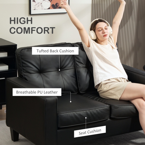 HOMCOM 51" PU Leather Loveseat, Upholstered Double Sofa Couch with Armrests, Tufted Backrest, Pocket Spring and Sponge Padded Cushion for Living