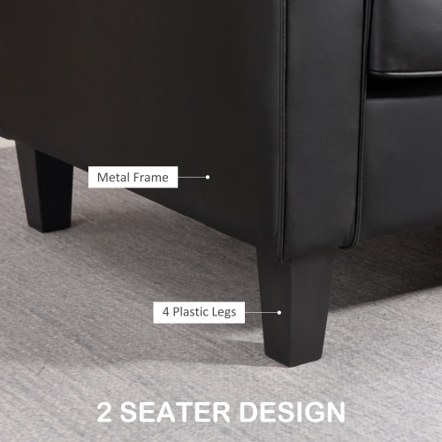 HOMCOM 51" PU Leather Loveseat, Upholstered Double Sofa Couch with Armrests, Tufted Backrest, Pocket Spring and Sponge Padded Cushion for Living