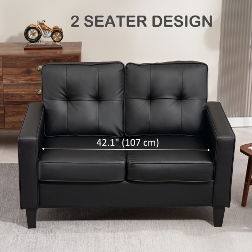 HOMCOM 51" PU Leather Loveseat, Upholstered Double Sofa Couch with Armrests, Tufted Backrest, Pocket Spring and Sponge Padded Cushion for Living