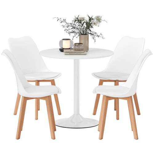 HOMCOM  Round Dining Table Set, Kitchen Table And Chairs Set for 4 \w Pedestal Base, Pu Padded Seats, 5-Piece Dining Room Set for Small Space