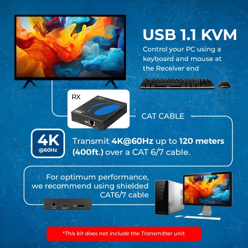 Récepteur HDMI™ 4K OREI seulement - 500&nbsp;pi (Cat6) (EX-500-KVM-RX)
