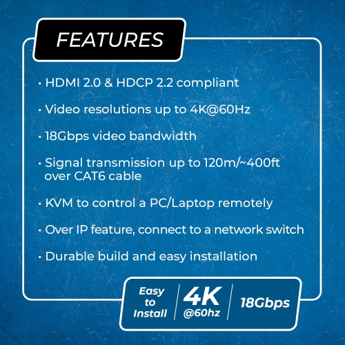 Récepteur HDMI™ 4K OREI seulement - 500&nbsp;pi (Cat6) (EX-500-KVM-RX)