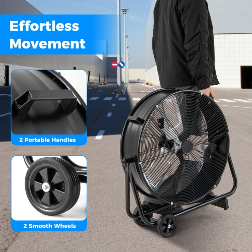 Gymax 24 Inch Industrial Drum Fan w/ 360 Degree Adjustable Tilt & 2 Wheels for Warehouse
