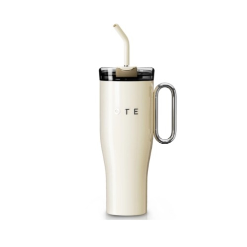 Image 1 de 3.. Tasse de voyage avec poignée 1,2&nbsp;L, tasse isotherme à double paroi en acier et paille, sans BPA, tasse de voiture portative, tasse isotherme,