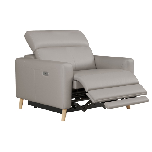 Valencia Elodie Top Grain Leather Recliner Single Seat Sofa, Light Grey