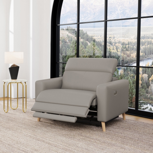 Valencia Elodie Top Grain Leather Recliner Single Seat Sofa, Light Grey