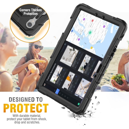 [CS] Étui robuste et antichoc Defender avec bandoulière pour tablette Samsung Tab S10 FE+ SM-X620, noir