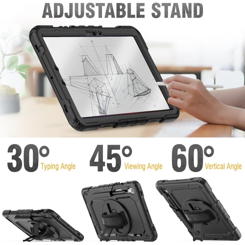 [CS] Shockproof Rugged Defender Kickstand Case Cover with Shoulder & Hand Strap for Samsung Tablet Tab S10 FE+ Plus SM-X620, Red