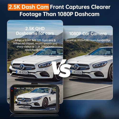 Dash Cam Front and Rear Camera, Dash Cam WiFi/APP Control Dashcam W/ 64GB Card, 2.5K Dashcam Front + 1080P Rear Car Dash Camera W/Super Night Vision,