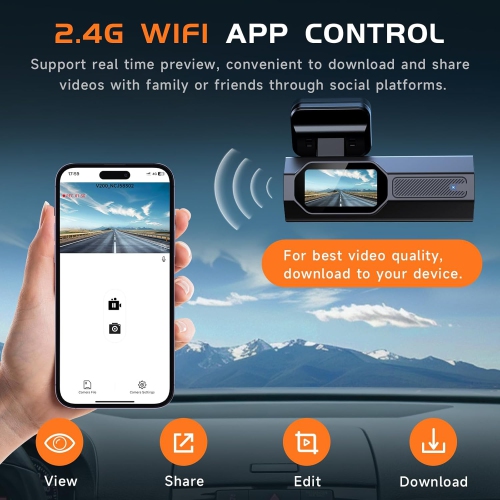 Dash Cam Front 2.5K: Mini Dash Cam for Cars, 1440P Car Camera with APP, WiFi Dash Cam with WDR Night Vision, 24 Hours Parking Monitor Dashcams,