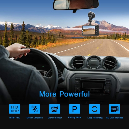 Dash Cam Front with 32G SD Card, 1080P FHD Car Driving Recorder 3'' IPS Screen 170°Wide Angle Dashboard Camera Aluminum Alloy Case, WDR G-Sensor