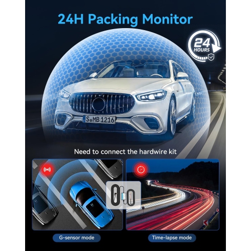 Dash Cam Front and Rear Camera, 4K Full HD Dash Camera Inside 3 Channel for Cars Built-in 32GB Card with Night Vision, Loop Recording, G-Sensor,