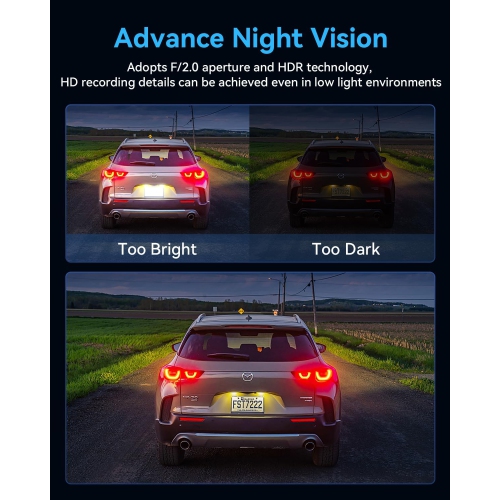 Dash Cam Front and Rear Camera, 4K Full HD Dash Camera Inside 3 Channel for Cars Built-in 32GB Card with Night Vision, Loop Recording, G-Sensor,