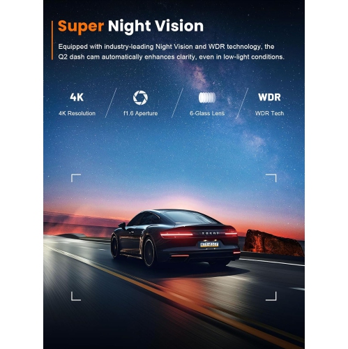 Dash Cam 4K WiFi Dashcam, 64GB Card Included, Dash Camera for Cars, Mini Dashcam for Cars with Super Night Vision, Loop Recording, G-Sensor, 24 Hours