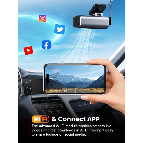 Dash Cam 4K WiFi Dashcam, 64GB Card Included, Dash Camera for Cars, Mini Dashcam for Cars with Super Night Vision, Loop Recording, G-Sensor, 24 Hours