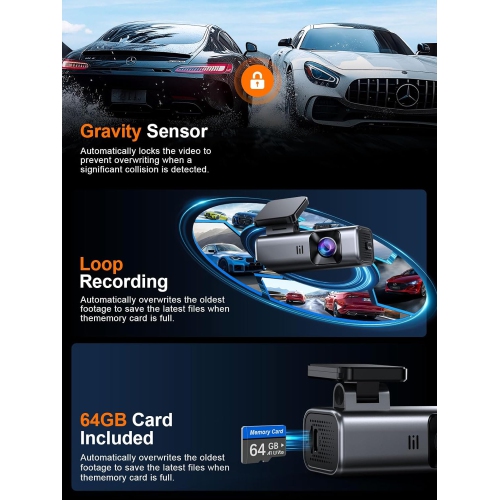 Dash Cam 4K WiFi Dashcam, 64GB Card Included, Dash Camera for Cars, Mini Dashcam for Cars with Super Night Vision, Loop Recording, G-Sensor, 24 Hours