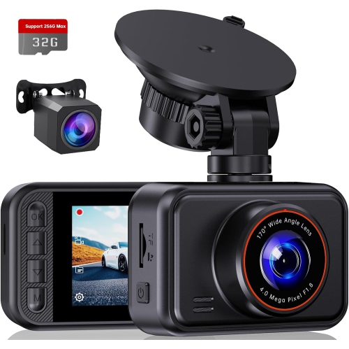 Dash Cam Front and Rear, 2.5K Dual Dash Camera for Cars, 2560P Mini Car Camera, 2 inch IPS Screen, 32GB Card Included, WDR Night Vision, 24 Hours