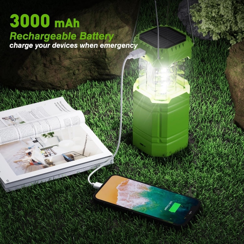 Camping Lantern, 3000mAh Rechargeable Battery Solar Hand Crank Powered Emergency Lights, Collapsible Portable Flashlight Camping Tent Light for