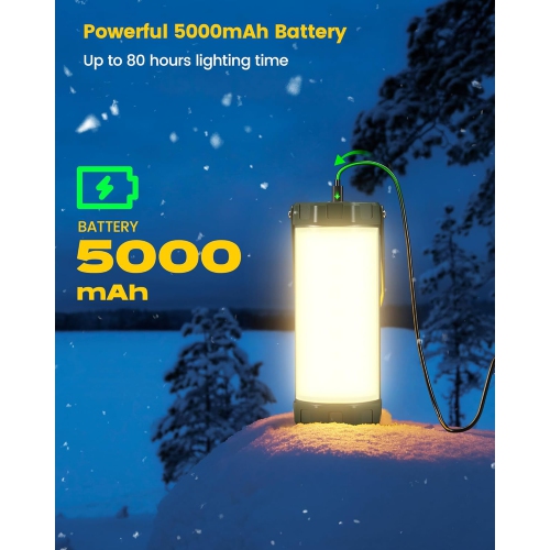 Camping Lantern Rechargeable, Up to 80Hrs, 5000mAh 106 LED Lantern with 5 Brightness 3 Modes & SOS, IP68 Waterproof, Max 1200LM, Camping Light for