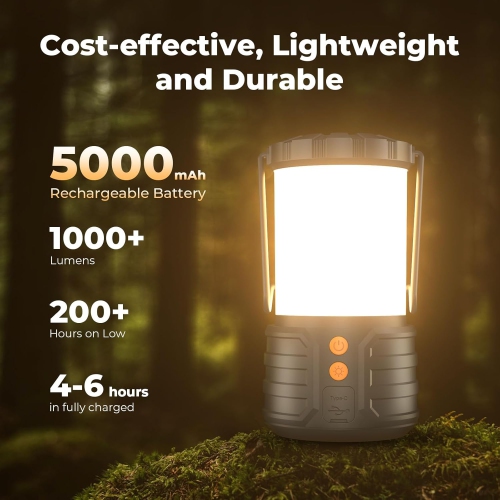 2 Pack Camping Lantern,5000mAh Rechargeable Battery Emergency Led Camping Lanterns for Power Outages,IPX4 Waterproof Portable Flashlight Camping Tent