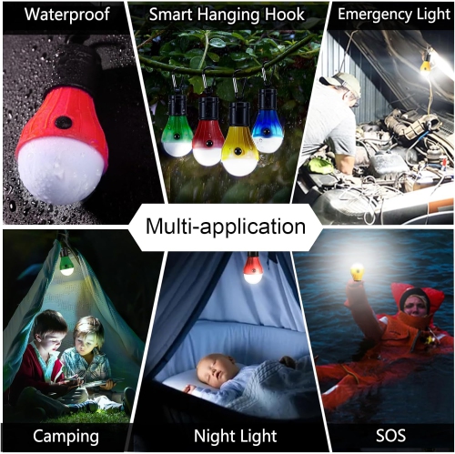 Camping Light [5 Pack], 4 Lighting Modes LED Camping Lantern Bulbs with Clip Hooks, Waterproof Portable Battery Operated Emergency Tent Light for