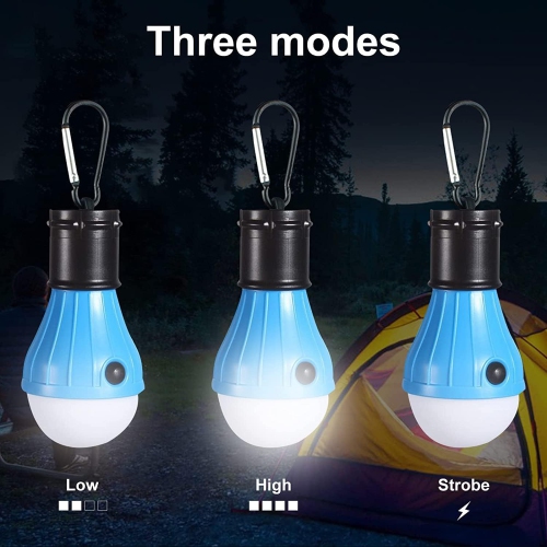 LED Camping Tent Lantern, Portable Outdoor Waterproof Emergency Light Bulb, for Hiking, Party，Camping, Fishing, Power Failure, 4 Packs, Black
