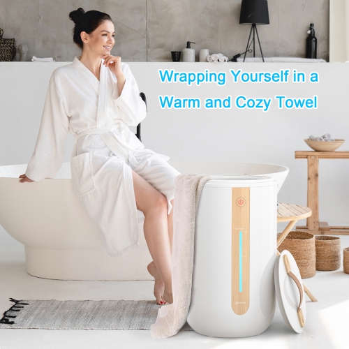 Keenray Towel Warmer for Bathroom, Towel Warmer Bucket with Heating Progress Bar, Fragrant Disc Holder, Leather Handle, Auto Shut-Off Fits Up to Two