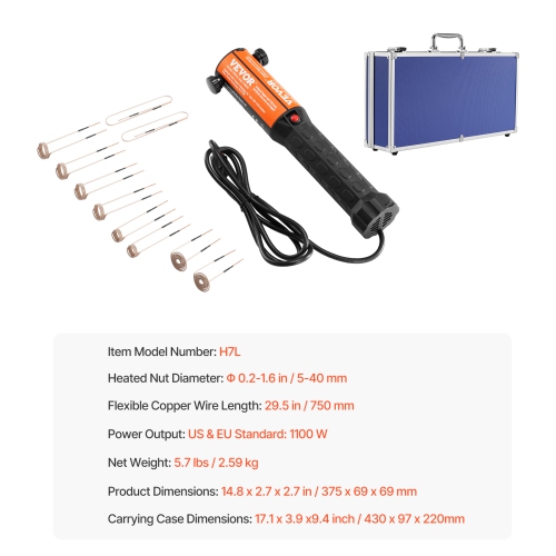 VEVOR 1000w Magnetic Induction Heater Kit, 110V Portable Hand-held Induction Heater with 10PCS Induction Coils, Flameless Induction Heater Bolt