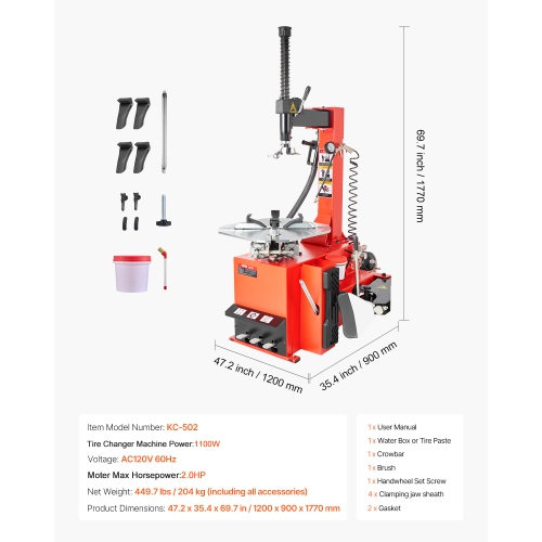 VEVOR 1.5HP Tire Changer Machine, Copper Motor, Durable Tire Changer with Air Pressure Gauge & Clamping Jaw Sheath, Pedal Operated Tire Changer with